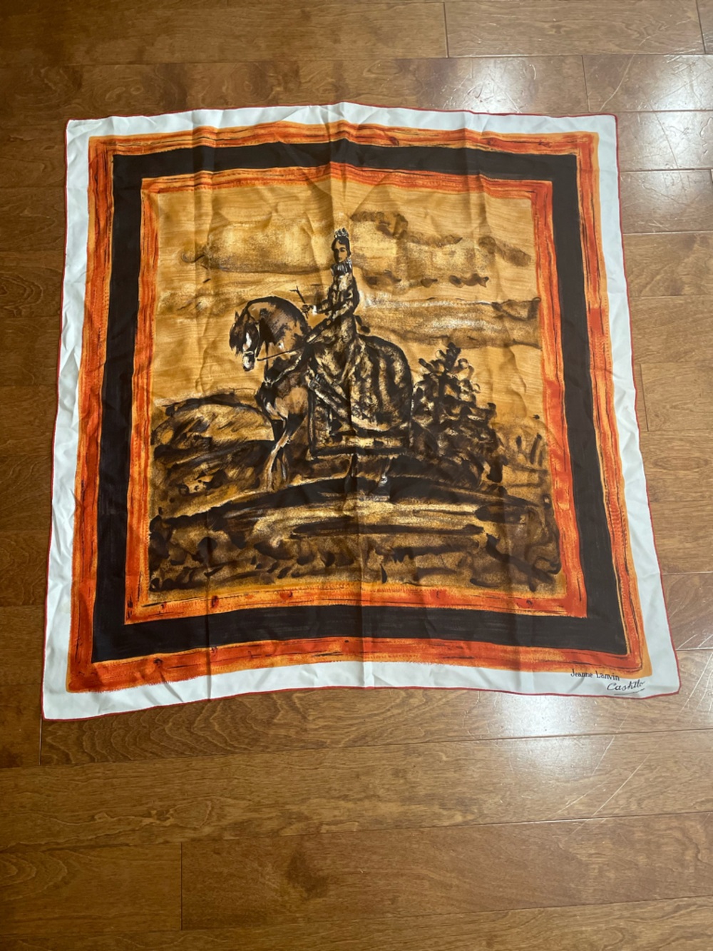 Jeanne Lanvin silk Scarf in Orange, Brown & White